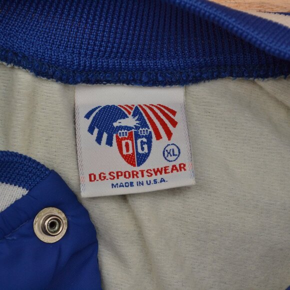 Vintage D.G. Sportswear Satin Nylon Blue Bomber Jacket Mens XL w/Logo USA - Picture 7 of 7
